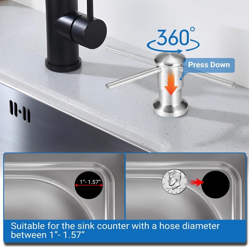 Yofidra Soap Dispenser for Kitchen Sink: Built in Sink Soap Dispenser Pump, Brushed Nickel Stainless Steel Sink Soap Dispenser with 47” Tube Kit Fit for Kitchen Bathroom in Counter 47" (Pack of 1)