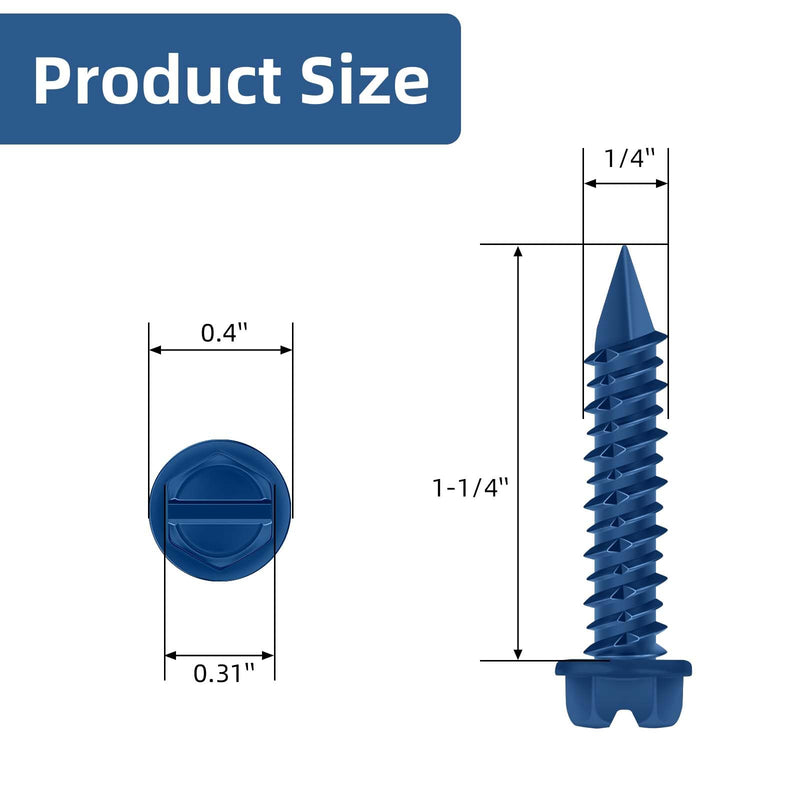 [Australia - AusPower] - 1/4" x 1-1/4" Blue Hex Head Concrete Screw Anchor Kit for Anchoring to Masonry, Block or Brick, 100 PCS 1/4" x 1-1/4" 