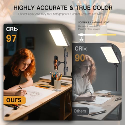 NiceVeedi Photography Lighting, 2800-6500K Dimmable Studio Lights with Tripod & Phone Holder, 73" Video Light for Video Recording/Photography/Live Streaming/YouTube/TikTok/Makeup/Video Calls 15W-1 Pack (USB-C Adapter)