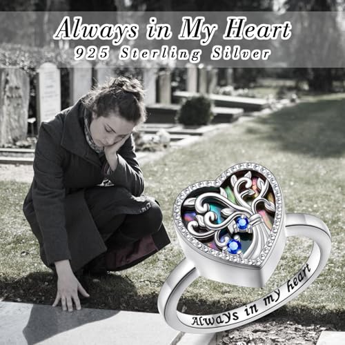 Tree of Life Heart Urn Ring for Ashes Cremation Memorial Band 7