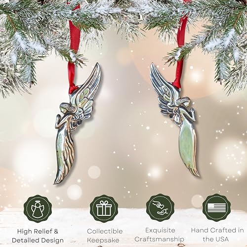 Floating Angel Praying Pewter Ornament (Hand Polished) | High Relief & Detailed Design, Satin Finish | Festive Christmas Decor | Hand-Crafted in The USA Floating