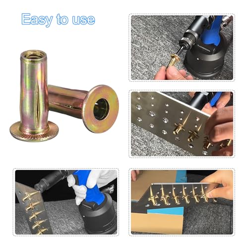 Awclub M6 multi-grip rivet nuts, zinc-plated carbon steel flat head threaded inserts, 25-piece set