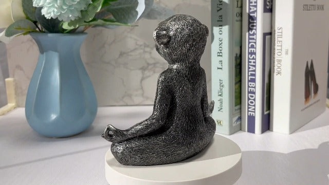 Monkey Meditation Yoga Decor Zen Monkey Statue for Home Office Decoration Silver