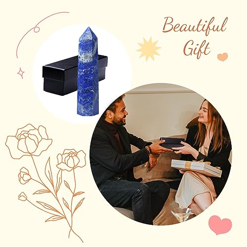 ZHIYUXI 3.7-4" Lapis Lazuli Healing Crystals Wands Crystal Tower Hexagonal Pointed Crystal Wand Stone Large Crystals Reiki Energy Balancing Meditation Therapy Gemstones Decoration Gifts 1 Pc