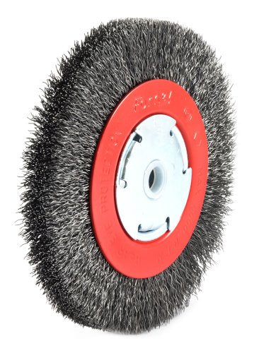 Forney 72750 6-inch coarse crimped wire bench wheel brush with 1/2-inch and 5/8-inch arbor