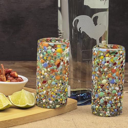 Authentic Mexican Tequila Shot Glasses - Tequila Set of shot glasses - 4 pcs - 2 Oz - Mexican Hand Blown Shot Glass (Confetti) Multicolor