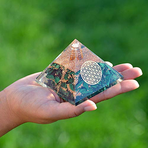 Orgonite Crystal Malachite Pyramid – Positive Energy Crystals Promote Chakra Healing to Enhance Spiritual Growth and Visionary Powers Malachite Crystal