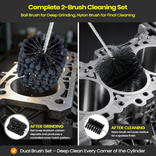 Autaabb 4.125-inch 240 grit cylinder hone kit with nylon brush for engine cylinder deglazing and crosshatch finish