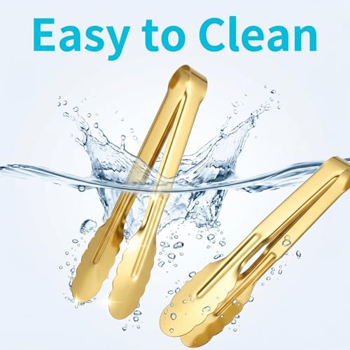 12 Pack Gold Serving Tongs, Stainless Steel Buffet Tongs, 9 Inch