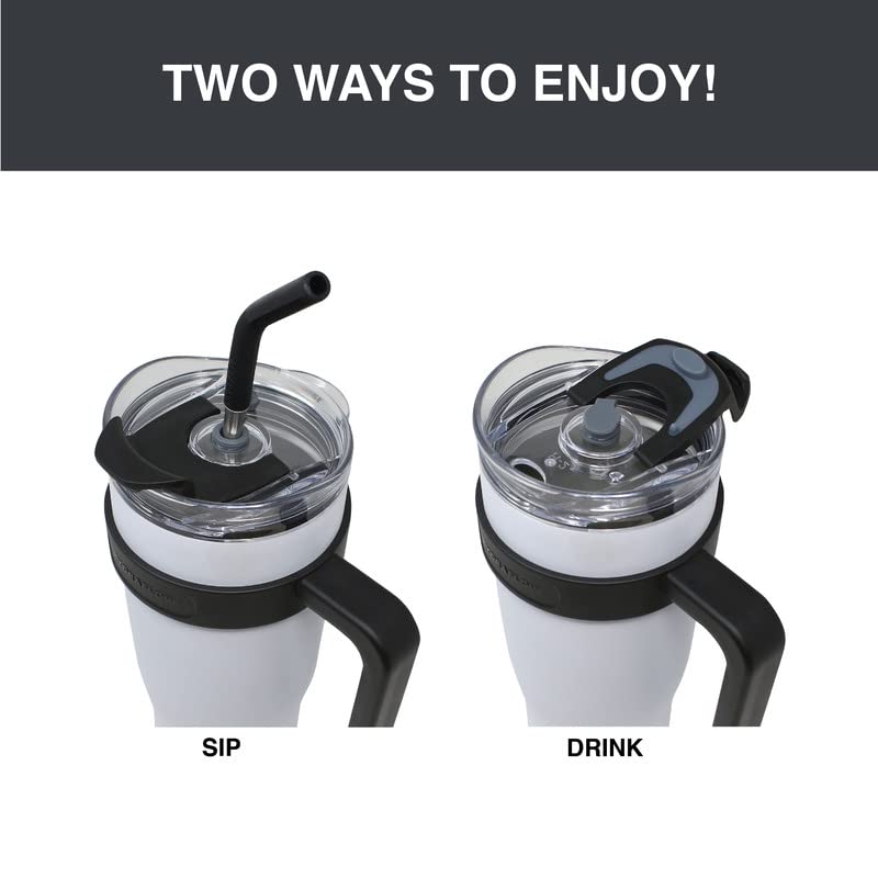 HYDRAFLOW Capri - 40oz Tumbler with Straw and Handle - Triple Wall Vacuum Insulated Tumbler - Insulated Smoothie Cup - Stainless Steel Tumbler - Reusable Tumbler with Lid - Cocoa 40 Ounces