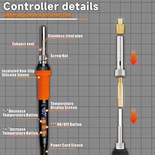 VECO-T CS901 heat set insert tool kit with 90W digital soldering iron and threaded inserts for 3D printing