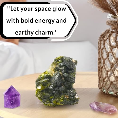 Amazing Gemstone Epidote Crystals and Healing Stones Mineral Specimen - Premium Semi Precious Gem Stones for Spiritual Growth - Geode Cluster for Meditation,Chakra Balance,and Energy Enhancement (M) Medium
