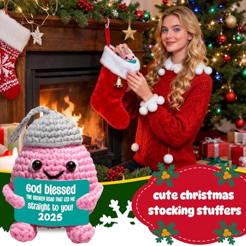 Mini Handmade Crochet Christmas Ornament 2025 – God Blessed Christian Keepsake for Couples, Religious Holiday Tree Decoration, Engagement or Wedding Gift, Romantic Faith Inspired Home Accent