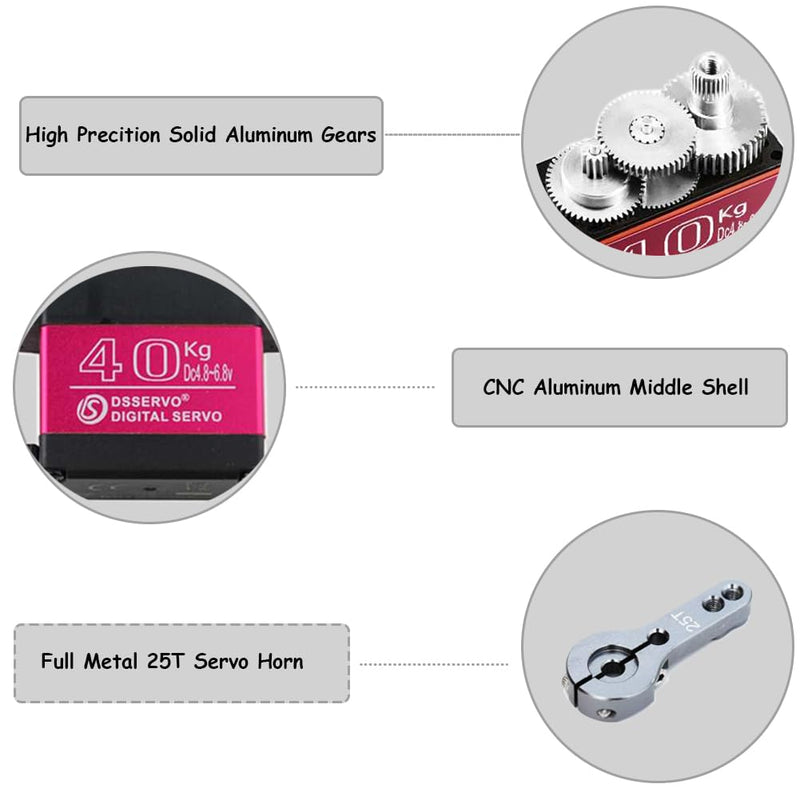 [Australia - AusPower] - 40KG Digital Servo High Speed Servo Motor 45 kg/cm Full Metal Gear Servo DS3240 for 1/8 1/10 1/12 Scale RC Boats and Cars (Control Angle 270°, Pack of 2) 2PCS 40KG DS3240 - 270° 