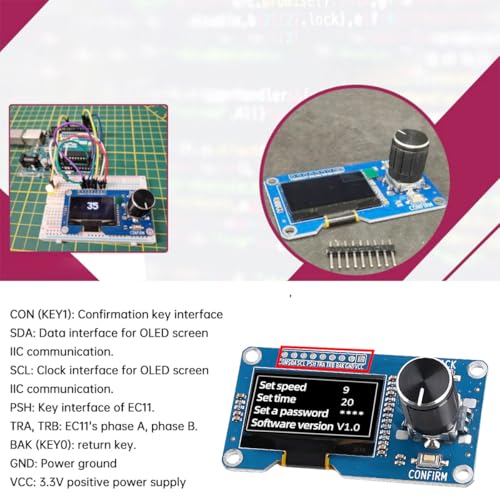 EC11 Rotary Encoder + 1.3 inch OLED Display White Integrated Module SH1106 IIC Interface with Confirm/Return Button,with Pin Header Connecting Cables for Project Experiment DIY 0.96 inch OLED
