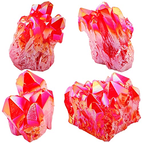 Nupuyai Titanium Coated Irregular Quartz Crystal Cluster Decor for Home Office Natural Druzy Rock Crystal Stone Specimen, Red 1.3-2.5" (35-130g)