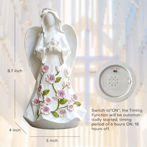 Guardian Angel Figurines Resin with Light Star Battery Operated Gift Decor White