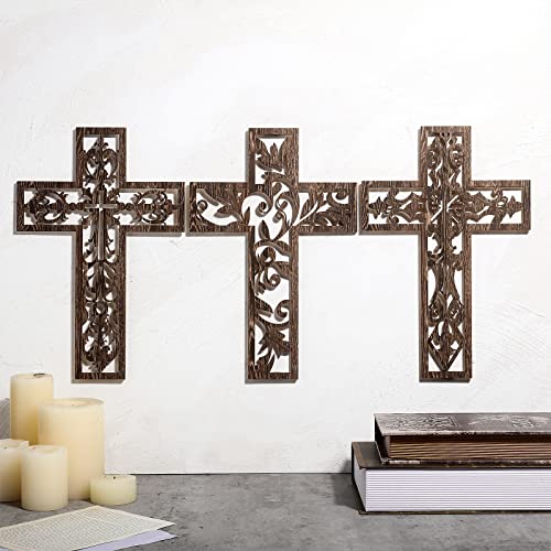 Yookeer 3 Pcs Wooden Cross Wall Decor Cross Hanging Handmade Antique