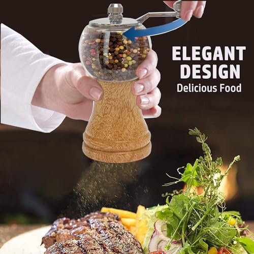 Classical Hand Shake Wood Pepper Grinder Set & Gorgeous Salt, Wooden&Acrylic,Ceramic Blades&Upgrade Metal Handle, Enjoy Your Best Fresh Ground Pepper Sea Salts and Various Spices (1PCS-1) 1pcs-1