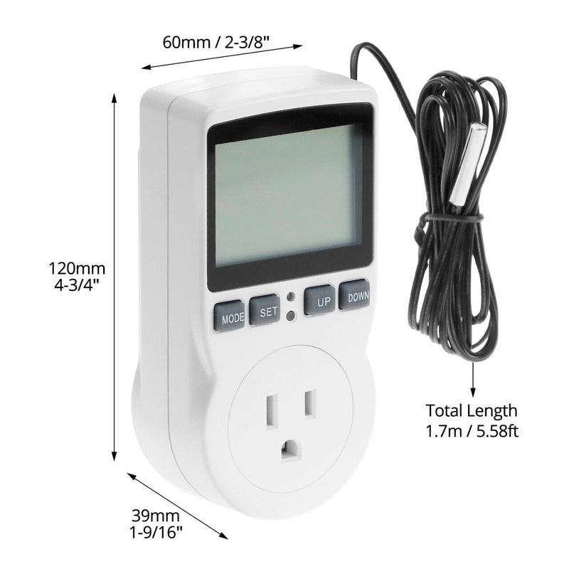 [Australia - AusPower] - QWORK Digital Thermostat Outlet Plug Temperature Controller Socket - 120V, 15A Max, Heating Cooling Control, No Back Light 1 Pack 