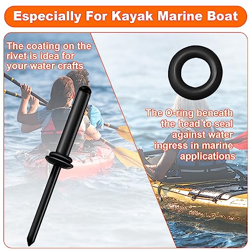 HLOGREE 3/16 x 1 inch black tri-fold kayak blind rivets, waterproof, 200-piece set