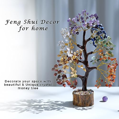 PYOR Chakra Tree, Crystals and Healing Stones, Gifts for Women, Crystal Tree, Home Office Decor, Crystals, House Warming Gifts New Home, Chakra Decor, 300 Chakra Gemstones - 10-12" Money Trees