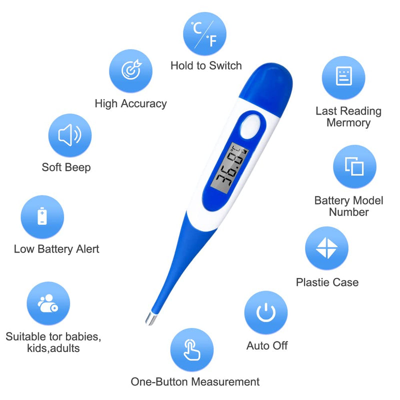 [Australia - AusPower] - Berrcom Digital Thermometer for Adults, Oral and Underarm Thermometer for Baby and Kids Medical Thermometer with Fever Alarm Rectal Thermometer with Soft Tips DT-008 