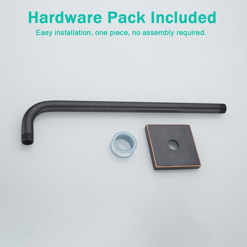 Shower Arm with Flange, 16 in Stainless Steel Shower Arm Extension Wall-Mounted For Fixed Shower Head,Rain Shower Head Extender,Oil Rubbed Bronze,SE-91018-16-ORB-SQ ﻿ Large Square Flange-16″Oil Rubbed Bronze