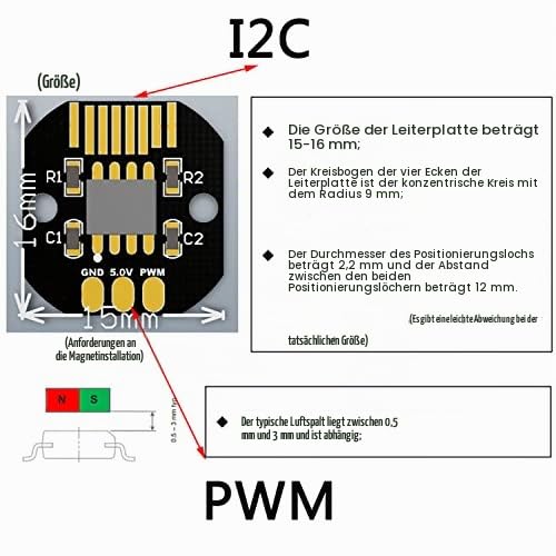 Hailege 2pcs AS5600 Absolute Value Encoder Module PWM I2C 12Bit Brushless Motor Encoder for Brushless Gimbal PTZ/Pan Tilt Motor Incremental Encoder