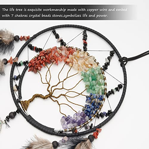 7 Chakras Dream Catchers Tree of Life Dream Catcher Wall Decor Ornaments Black Tree of Life Art(ornament)