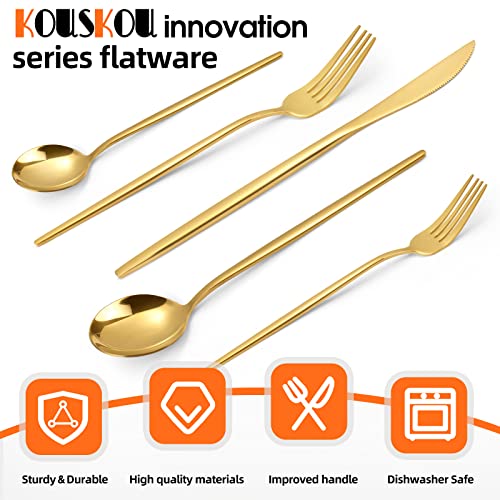 Mirror Gold Silverware Set, 20-Piece Flatware Cutlery Sets Service for 4, Mirror Polished Tableware Set, Utensils for Kitchens, Home and Restaurant, Dishwasher Safe Gold Mirror