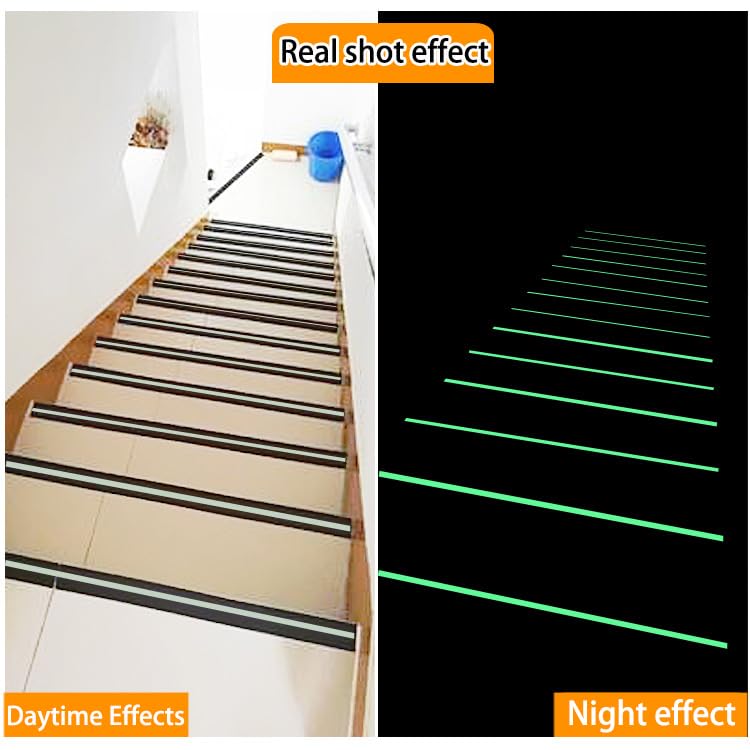 Anti Slip Tape with Glow in the Dark Strips,reflective gripper Tape for Stairs,Non Slip Stair Treads,Waterproof adhesive friction rubber grip,anti skid safety tape for steps,skateboards.(2in x 16.4Ft)