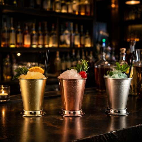 Trez Treamer Mint Julep Cups Set of 3, 12 oz Cocktail Mugs & Glasses with Copper Finish for Bourbon, and Home Bar