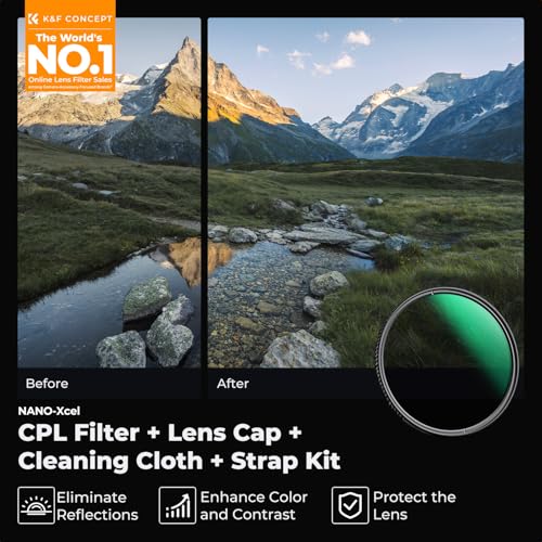 K&F CONCEPT 52mm Circular Polarizer Lens Filter with Filter Cap and Cloth