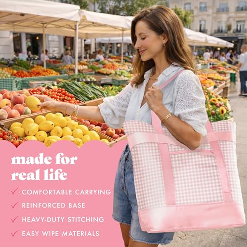 Fit & Fresh XL Insulated Cooler Bag for Groceries, Collapsible Soft Cooler Pink Gingham