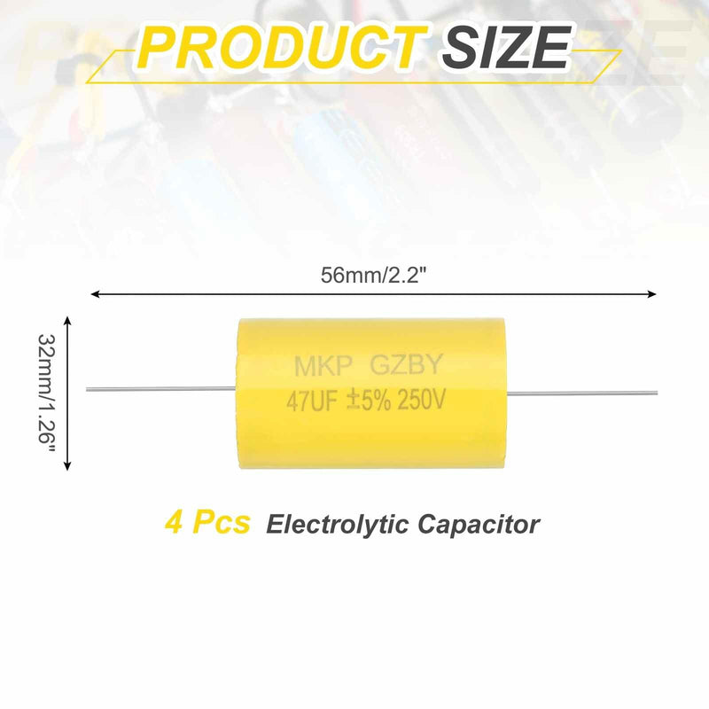 MECCANIXITY 4Pcs 47uf Frequency Divider Capacitor, 250V Axial Audio Speaker Crossover MKP Film Capacitor 4