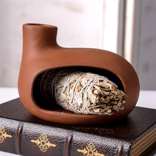 Terracotta Palo Santo Holder - Modern Chiminea Incense Burner for Yoga Classic Matte Clay -Terracotta
