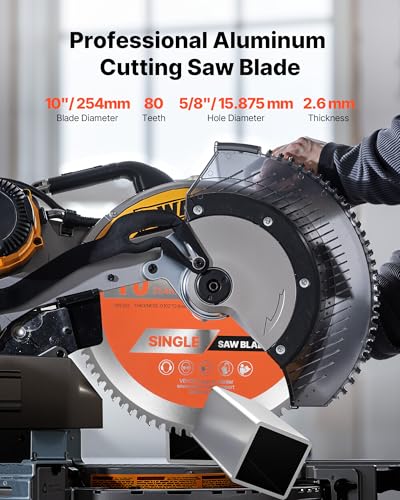 VEVOR Circular Saw Blade (254mm φ & 80 Sharp Teeth & 2.6mm Thickness) Ideal for Aluminum Cutting Compatible with Circular Saw, Alloy Steel Saw Blade with Noise Reducing Heat Extractors