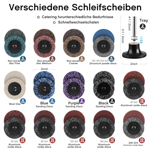 104 Pieces Sanding Tool Set, 2 Inch (2 in / 50 mm) CSD Discs, Nylon Fabric Discs for Grinding, Polishing, Descaling, for Metal, Steel, Stainless Steel 2 Zoll