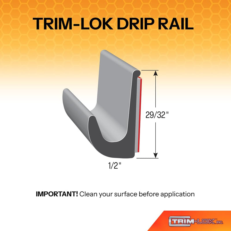 TRIM-LOK Drip Rail, 1/2-Inch Height, 25-Foot Length, PVC Plastic Flexible Rain Guards for Car Windows, Vans, and RVs, Controls Water Runoff, Black Finish, Easy to Install with 3M Acrylic Foam Tape 25 feet