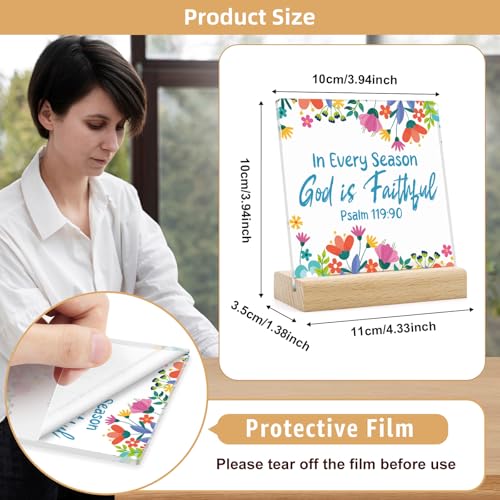 Christian Desk Decor Religious Gifts for Women Men Acrylic Sign for Home Office Inspirational Scripture Bible Verses Acrylic Sign with Wooden Stand Christian Gifts for Women Men Friends Christian Decor