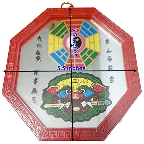 Chinese Feng Shui Pa KUA Bagua Mirror Yinyang Red 5" Lucky Blessing House Protection