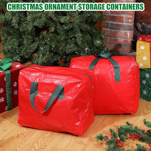 Xuniea 4 Pcs 18 Inch Ornament Storage Bags Handles Zipper Holiday,Red Red