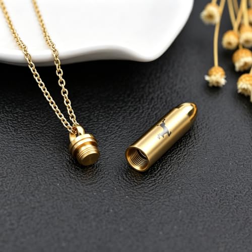 SIYUU Bullet Cremation Jewelry for Ashes Vial Deer Engraved Urn Necklace Stainless Steel Ash Container Keepsake Pendant Memorial Jewelry for Men Women Gold-Dad