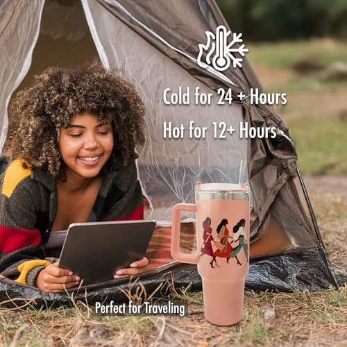 40oz Tumbler with Inspirational Quotes, African American Art, Handle, Straw & Twist-On Lid – Leak-Proof Insulated Drinkware for Black Women, Uplifting Gift - Woman with God