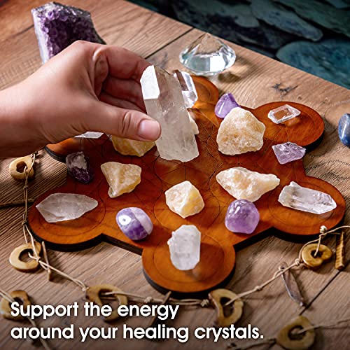 Crystal Grid Board - Metatron's Cube Sacred Geometry Amplify The Power of Your Crystals 10 inches Diameter Wooden Plate Witchcraft, Wiccan Altar, Ritual, Space Decor, Brown, 10Wx10Lx0.3H 25.4cm Metatron's Cube