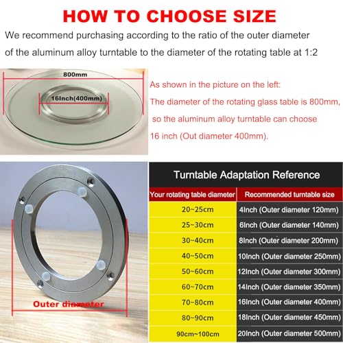 Aluminium Alloy Turntable Bearing, Heavy Duty Swivel Turntable Lazy Susan Rotating Bearing Turntable Round Dining Table Smooth Swivel Plate Hardware, 16" 400mm - 16inch