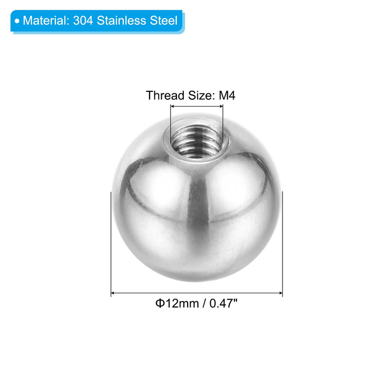 [Australia - AusPower] - PATIKIL M4x12mm Ball Nuts Knob, 4 Pack Female Thread 304 Stainless Steel Round Blind Hole Screw Cap Cover for Lighting Machinery DIY Decoration, Silver 