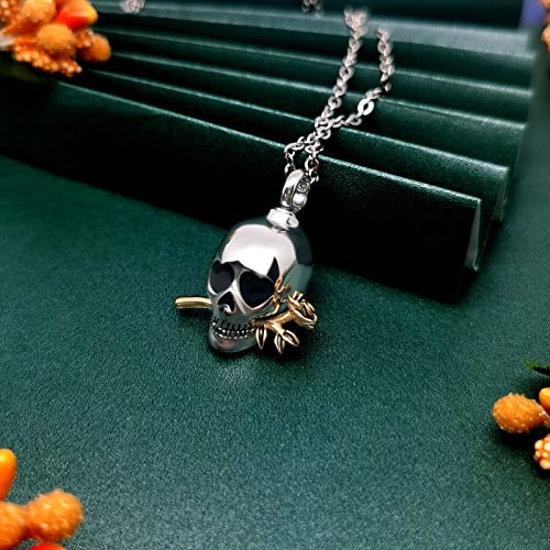 YSAHan Romance Skull Urn Necklace for Ashes for Men Women Rose Flower Cremation Memorial Keepsake Jewelry Gift(UR-16_Skull)