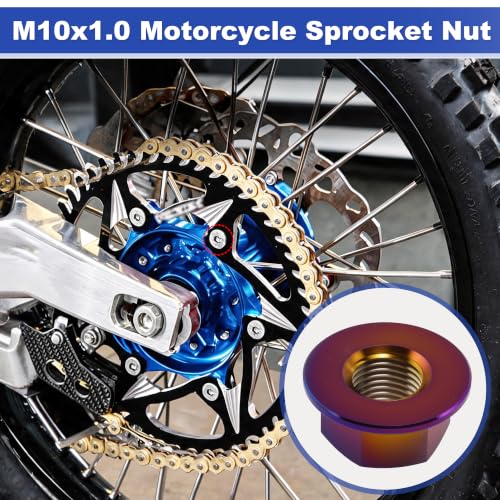 HOPESPANNER GR5 titanium alloy sprocket locknuts, M10x1.0, 5-piece set in burnt blue.finish